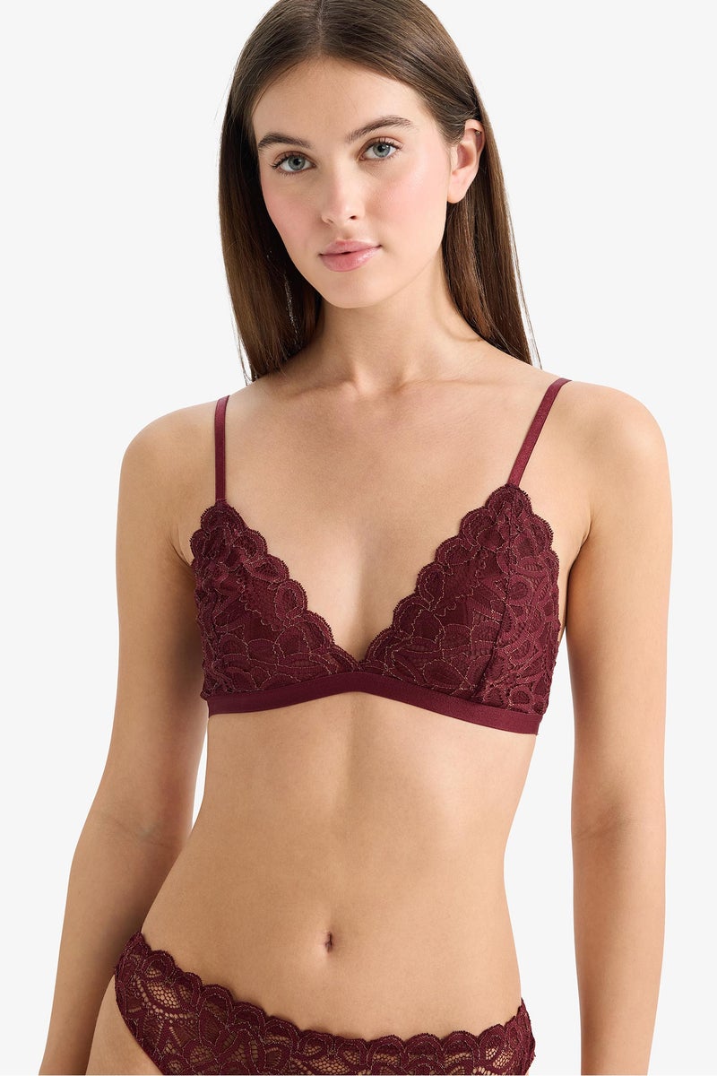 DeFacto Red Woman Lace Glittery Unpadded Unwired Triangle Bra Casual - Image 1